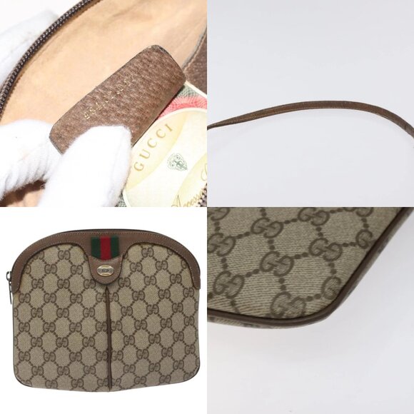 GUCCI GG Supreme Web Sherry Line Bag PVC Beige Gold 904 02 047 Auth 125707 - Picture 12 of 13